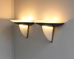 Jean Perzel Pair of Fine French Art Deco Glass and Green Patinated Bronze Sconces by Perzel - 4382012