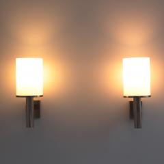 Jean Perzel Pair of Fine French Art Deco Glass and Nickel Sconces by Jean Perzel - 3911899