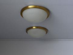 Jean Perzel Pair of Fine French Art Deco Round Glass and Brass Flush Mount by Perzel - 2004550