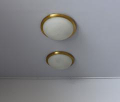 Jean Perzel Pair of Fine French Art Deco Round Glass and Brass Flush Mount by Perzel - 2004552