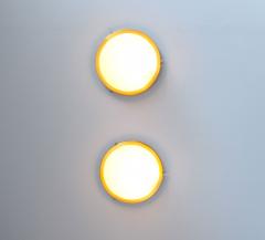 Jean Perzel Pair of Fine French Art Deco Round Glass and Brass Flush Mount by Perzel - 2004570