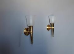 Jean Perzel Pair of French 1950s Bronze and Glass Torch Sconces by Jean Perzel - 395633