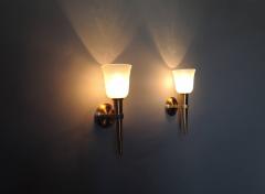 Jean Perzel Pair of French 1950s Bronze and Glass Torch Sconces by Jean Perzel - 395634
