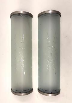 Jean Perzel Pair of Large French Art Deco Engraved Opaque Glass Wall Sconces Atelier Perzel - 4571298
