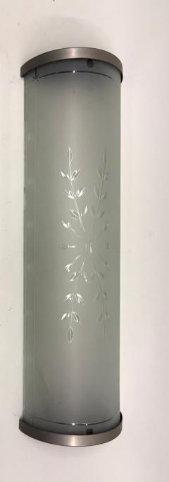Jean Perzel Pair of Large French Art Deco Engraved Opaque Glass Wall Sconces Atelier Perzel - 4571302