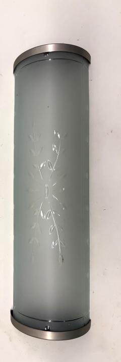 Jean Perzel Pair of Large French Art Deco Engraved Opaque Glass Wall Sconces Atelier Perzel - 4571306