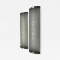 Jean Perzel Pair of Large French Art Deco Engraved Opaque Glass Wall Sconces Atelier Perzel - 4575408