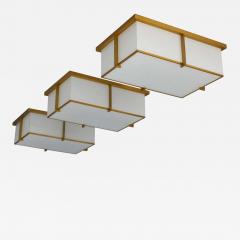 Jean Perzel Set of Three Rectangular Glass and Bronze Ceiling Lights by Jean Perzel - 2149954