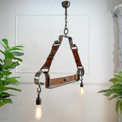 Jean Pierre Ryckaert Jean Pierre Ryckaert Leather Strap and Steel Ceiling Pendant Light - 3166323