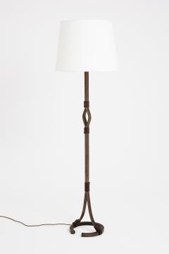 Jean Pierre Ryckaert Wrought Iron and Brown Leather Floor Lamp by Jean Pierre Ryckaert - 1703570