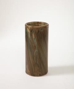 Jean Pointu Unique Cylindrical Brown and Green Ceramic Vase by Jean Pointu - 3088421
