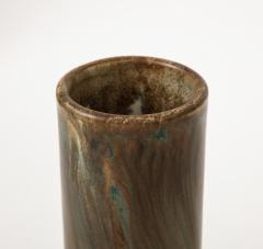 Jean Pointu Unique Cylindrical Brown and Green Ceramic Vase by Jean Pointu - 3088423