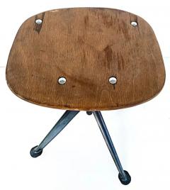 Jean Prouv Jean Prouv French Mid Century Industrial Iron Stools Adjustable Wood Seats - 3502634