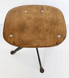Jean Prouv Jean Prouv French Mid Century Industrial Iron Stools Adjustable Wood Seats - 3502639