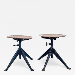Jean Prouv Jean Prouv French Mid Century Industrial Iron Stools Adjustable Wood Seats - 3514530