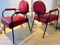 Jean Prouv Jean prouve in the style awesome genuine pair of fifties iron and vynil chairs - 2677954