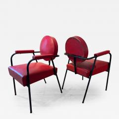 Jean Prouv Jean prouve in the style awesome genuine pair of fifties iron and vynil chairs - 2680197