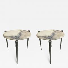 Jean Prouv Pair of French Mid Century Modern Steel and Alabaster Side Tables circa 1950 - 1750297