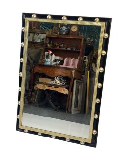 Jean Roy re BLACK SILVER BALL FRAMED RECTANGULAR MIRROR IN THE MANNER OF JEAN ROYERE - 4711486