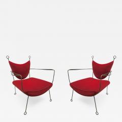 Jean Roy re Jean Roy re Documented Pair of Black Wrought Iron Lounge Chairs Model Yo Yo - 364142