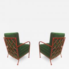 Jean Roy re Jean Roy re Pair of Croisillon Armchairs in Red Lacquered Wrought Iron - 364138