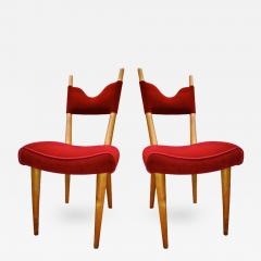 Jean Roy re Jean Royere Pair of Documented Chairs Covered in Red Velvet - 378246