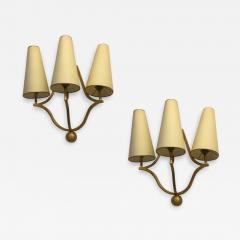 Jean Roy re Jean Royere gold leaf wrought iron pair of sconces model Jacques  - 2144741