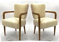 Jean Roy re Jean Royere pair of ash tree trefle arm chair covered in raw white faux fur - 928207