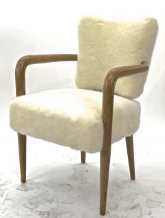 Jean Roy re Jean Royere pair of ash tree trefle arm chair covered in raw white faux fur - 928208