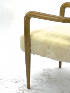 Jean Roy re Jean Royere pair of ash tree trefle arm chair covered in raw white faux fur - 928212