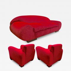 Jean Roy re Jean Royere rarest document rouleau set newly covered in red faux fur - 2970904