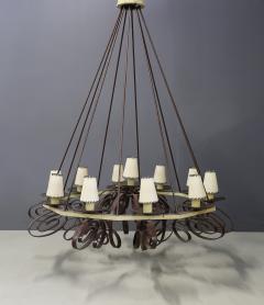 Jean Roy re MidCentury French Chandelier in forged iron attributed to Jean Roy re 1950s - 1267832