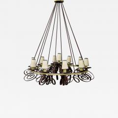 Jean Roy re MidCentury French Chandelier in forged iron attributed to Jean Roy re 1950s - 1267972