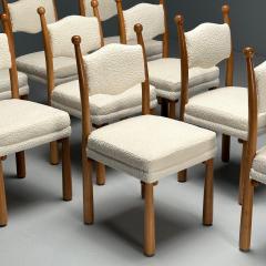 Jean Roy re Royere Style French Mid Century Modern Contemporary Dining Chairs Oak Boucle - 3839845