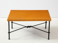 Jean Roy re Wrought iron leather side table in the style of Royere France 1940s - 1590235