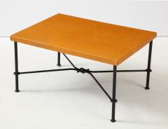 Jean Roy re Wrought iron leather side table in the style of Royere France 1940s - 1590257