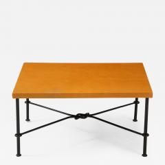 Jean Roy re Wrought iron leather side table in the style of Royere France 1940s - 1590737