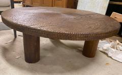 Jean Touret Brutalist rarest carved a la gouge snake effect oak large tripod coffee table - 2107959