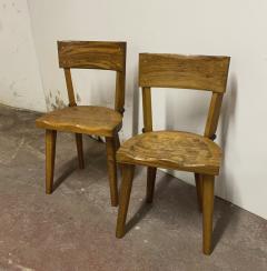 Jean Touret Jean Touret pour les Ateliers de Marolles pair of brutalist solid wood chairs - 1892528