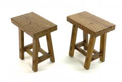 Jean Touret Jean Touret style awesome pair of brutalist stools oak carved A la gouge  - 1998904