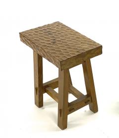 Jean Touret Jean Touret style awesome pair of brutalist stools oak carved A la gouge  - 1998911