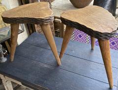 Jean Touret Jean Touret style brutalist pair of oak tripod stools carved a la gouge  - 1651302