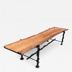 Jean Touret Jean Touret style brutalist wood and wrought iron long bench - 2203991