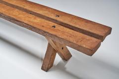 Jean Touret Jean and S bastien Touret Oak Bench with Cross Legs France 1970s - 2330927