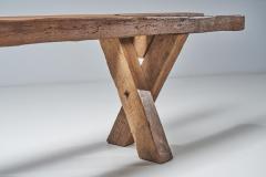 Jean Touret Jean and S bastien Touret Oak Bench with Cross Legs France 1970s - 2330932