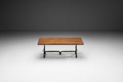 Jean Touret Oak Table with Iron Base in the manner of Jean Touret France Mid 20th Century - 4174412
