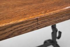 Jean Touret Oak Table with Iron Base in the manner of Jean Touret France Mid 20th Century - 4174416
