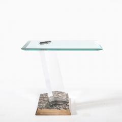 Jeffrey Bigelow Mid Century Bronze Glass Lucite FF 24 16 Side Table Signed Jeffrey Bigelow - 4142433