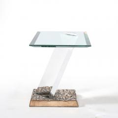 Jeffrey Bigelow Mid Century Bronze Glass Lucite FF 24 16 Side Table Signed Jeffrey Bigelow - 4142474