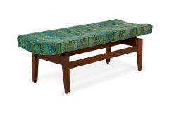 Jens Risom Blue and Green Southwestern Pattern Upholstery and Wood Floating Bench - 2787567
